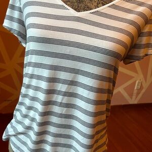 White House Black Market T-shirt, white with black stripes.